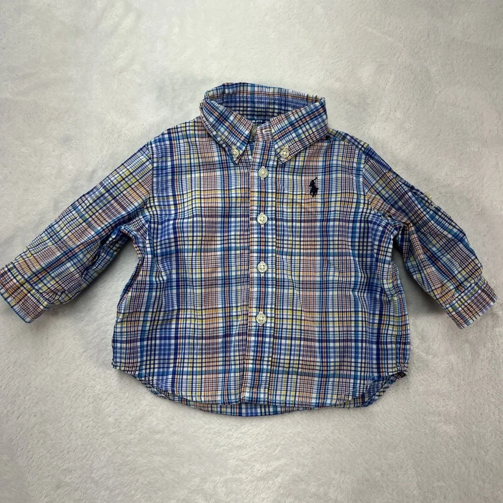 Ralph Lauren Plaid Button Down Shirt Baby Boy 3m Roll Tab Embroidered Preppy